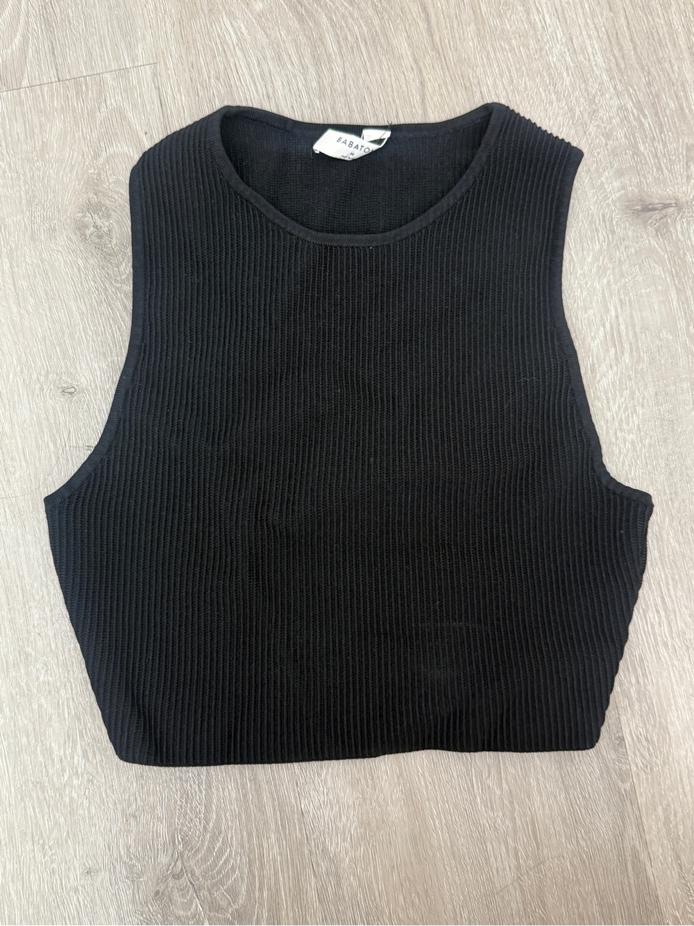 Babaton Black Ribbed Cropped Crewneck Tank